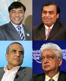 Lakshmi Mittal, Mukesh Ambani, Sunil Mittal, and Azim Premji